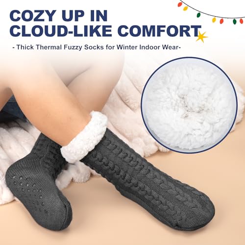 Mens Slipper Socks with Grippers, Winter Gift Warm Thermal Fuzzy with Non Slip Floor Home Socks US 9-124