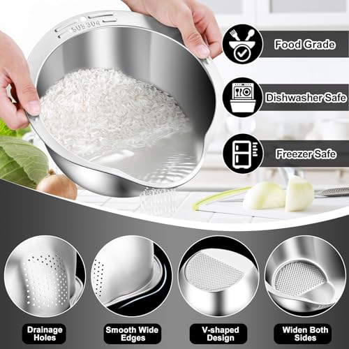 Image of KesaPlan Rice Washer Strainer Bowl, 4-in-1 Quinoa Washer Bowl Stainless Steel Rice Rinser Strainer Sink Colanders With Side Drainers for Cleaning Fruits, Vegetables, and Beans, Versatile Kitchen Tool