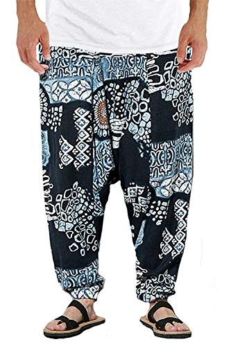 AITFINEISM Mens Cotton Baggy Hippie Boho Gypsy Aladdin Yoga Harem Pants (Large, Navy) AITFINEISM Mens Cotton Baggy Hippie Boho Gypsy Aladdin Yoga Harem Pants (Large, Navy)
