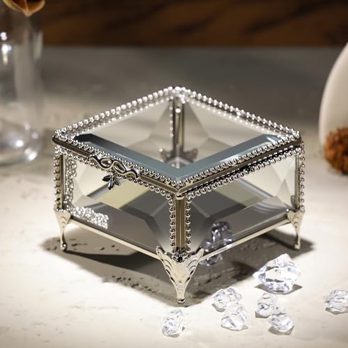 DHCGPP Glass Vintage Jewelry Box Keepsake storage Trinket Ring Display