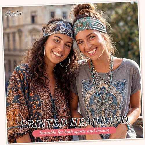 8 Stück Haarband Damen for Muttertagsgeschenk, Breites Stirnband Damen Weiches Boho Kopfband Elastisches Haarbänder Mehrfarbig Headband Blumendruck für Sport Yoga