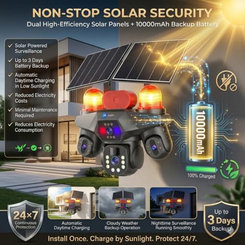 Image of Maizic Smarthome TriSiren 5MPx3 4G Solar Camera | Triple PTZ /Lens with Triple Screen View | Dual Solar Panel | 10000mAh Inbuilt Battery | AI Human Detection | Color Night Vision | 2-Way Talk