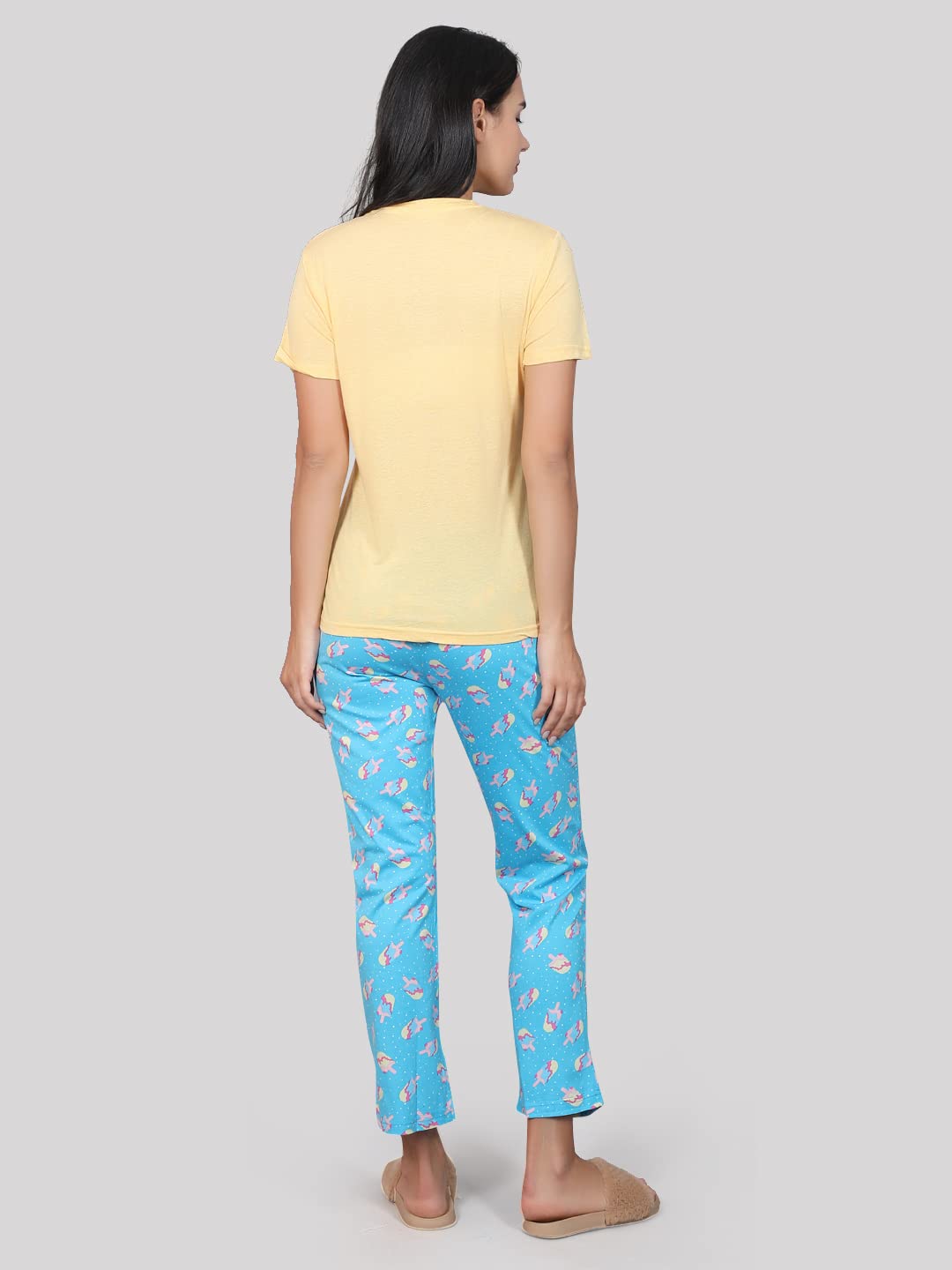 Evolove Conjunto de pijama de algodón con cuello en V y manga corta para mujer, súper suave y cómodo (camisón-redondo-HS-6)