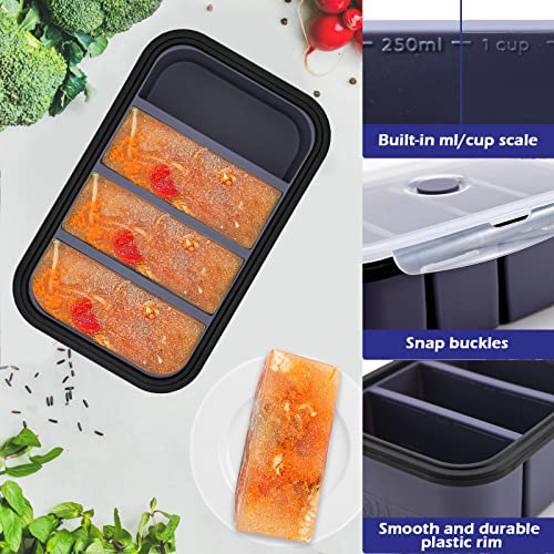 webake Suppe Einfrieren Behälter Silikon Extra Große Gefrierbehälter mit Deckel für 4 Perfekte Portionen 250ml Lebensmittelbehälter Vorratsbehälter 1 Stück für Suppe, Brühe, Sauce, Eiswürfel, Grau