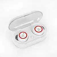 Fone de Ouvido Sem Fio Bluetooth TWS, Intra Auricular, Microfone Integrado, Controle Touch, Mãos Livres, Luz do Indicador LED, Estojo Carregador (Branco + Vermelho)
