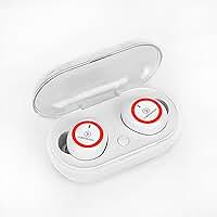 Fone de Ouvido Sem Fio Bluetooth TWS, Intra Auricular, Microfone Integrado, Controle Touch, Mãos Livres, Luz do Indicador LED, Estojo Carregador (Branco + Vermelho)