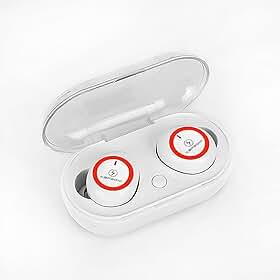 Fone de Ouvido Sem Fio Bluetooth TWS, Intra Auricular, Microfone Integrado, Controle Touch, Mãos Livres, Luz do Indicador LED, Estojo Carregador (Branco + Vermelho)