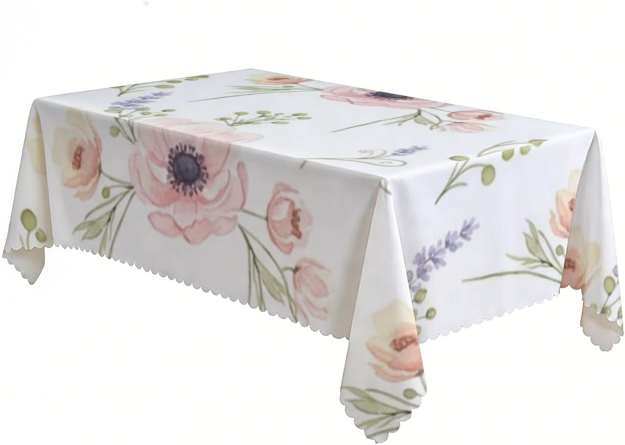 Anemone Pattern Table Cloths 60x120 in, Washable Cottage Dining Table Cover Cloth, Western Birthday Party Decorations Mid Century Modern Tablecloth for Fiesta Beach Brunch Supplies Cover