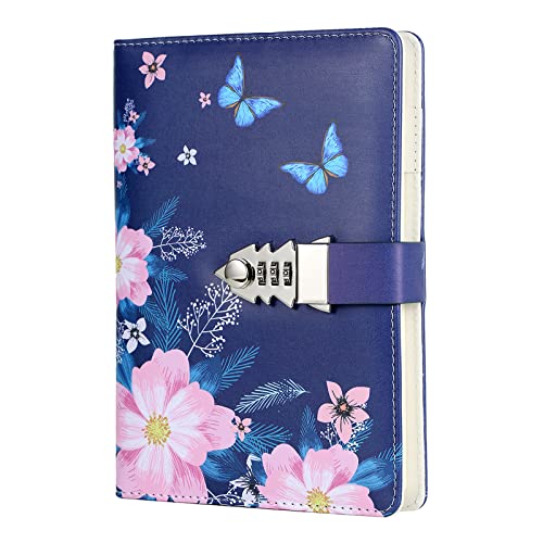 NectaRoy Lock Journal Lockable Diary, PU Leather Cover Writing Notebook with Combination Lock, Travel Journal with Lock