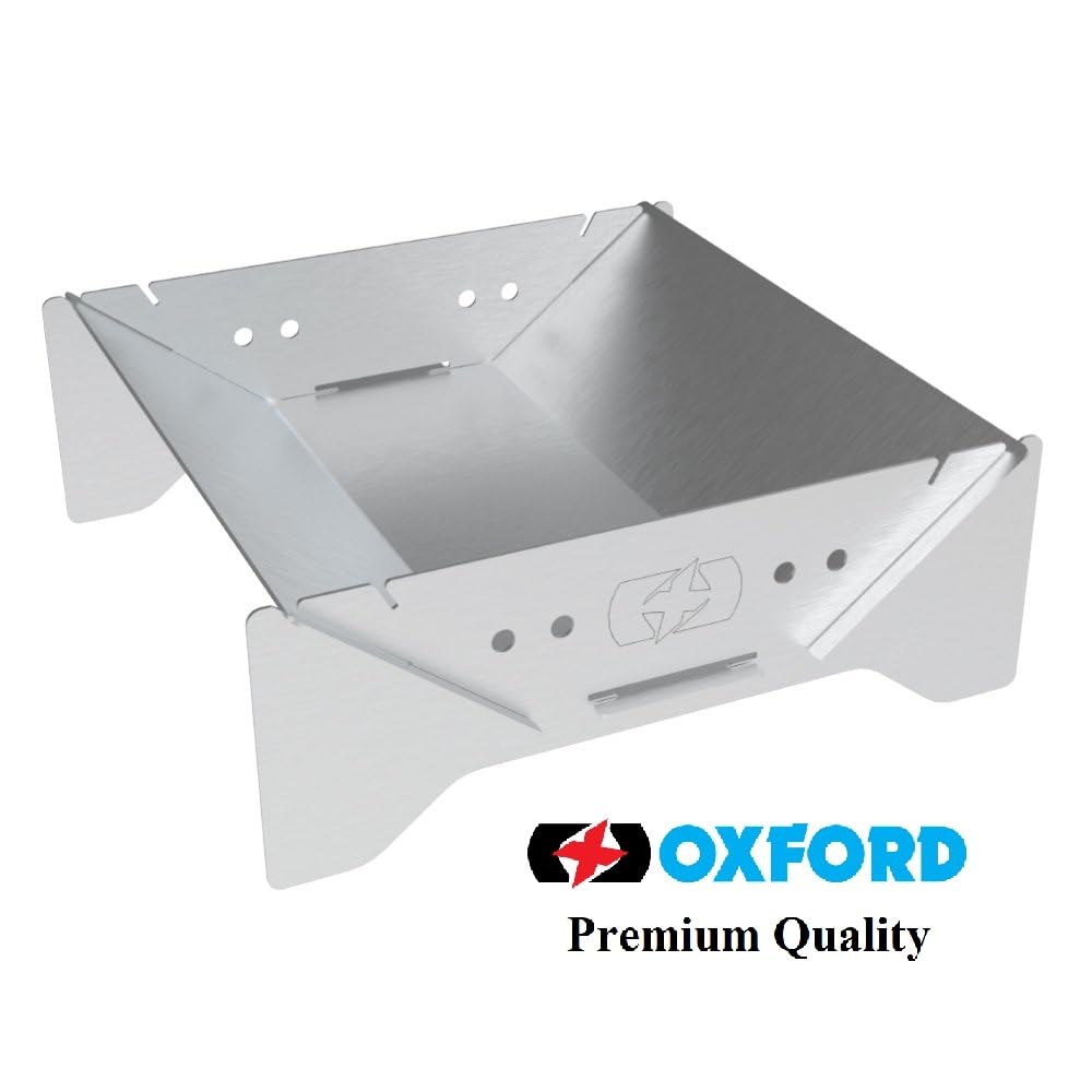 Oxford FirePit - Braciere portatile in acciaio inox con custodia per il trasporto, design leggero e piatto, per campeggio, spiaggia, viaggi, escursionismo, barbecue, base rialzata, facile da montare