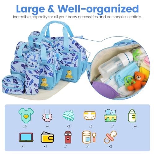 Image of Moclever 5Pcs Baby Nappy Diaper Bags Set-Baby Bags for Mom,Waterproof Maternity Bags with Bottle Bag,Food Bag&Changing Pad For Mom Dad