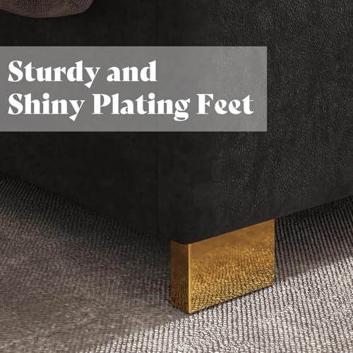 Image of AMERLIFE California King Size Upholstered Bed, Modern Velvet Bed Frame with 65.4 inch Tall Gold Trim Headboard, No Box Spring Needed, Black
