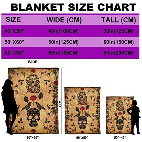 Prokelin Skull Snake And Flowers Throw Blankets For Women Men Adults Gifts Flannel Plush Ultra-Soft Lightweight And Cozy Bed Couch 80"X60" Full Size #TOP3