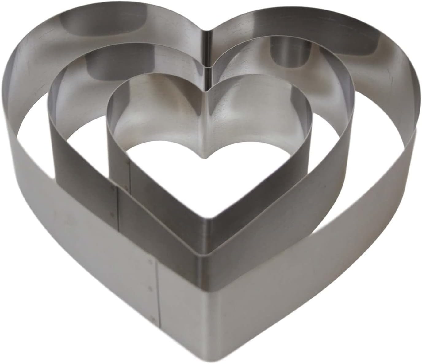 Bahob® Stainless Steel Cake Baking Moulds Heart-Shape Cake Tin Set of 3 Small Medium and Large Ideal for Wedding Cake Mould Set and Dessert Mould