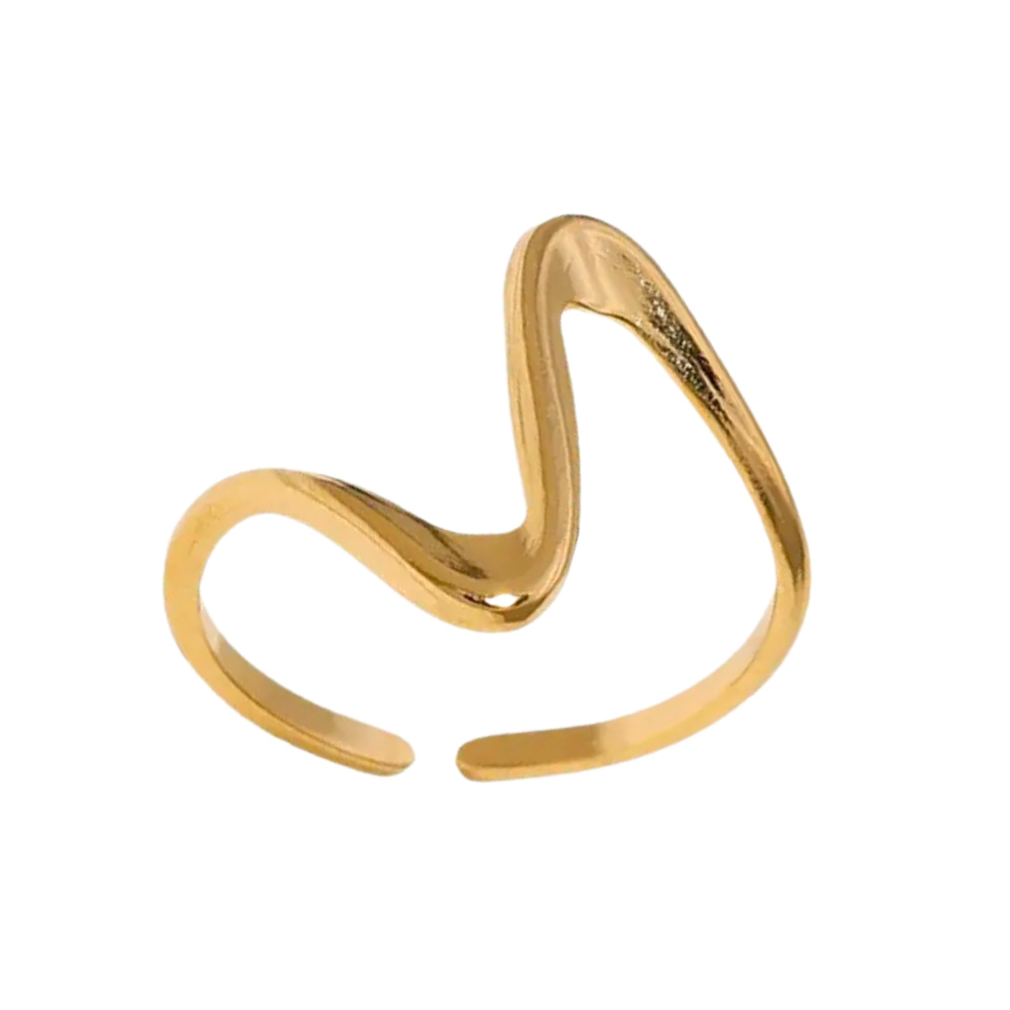 Contemporary Minimal Wavy Finger Ring for Women Stylish | Tarnish Free Jewellery for Girls, Adjustable Ring for Women Gold Ring | Aesthetic Accessories for Girls