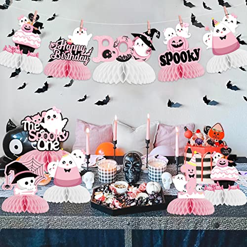 Kreatwow Halloween Honeycomb Centerpieces Pink Halloween 1st Birthday Table Decorations for Girls Baby Shower The Spooky One Girl Party Ghost Spooky Honeycomb Pumpkin First Boo Day Table Toppers - image 5