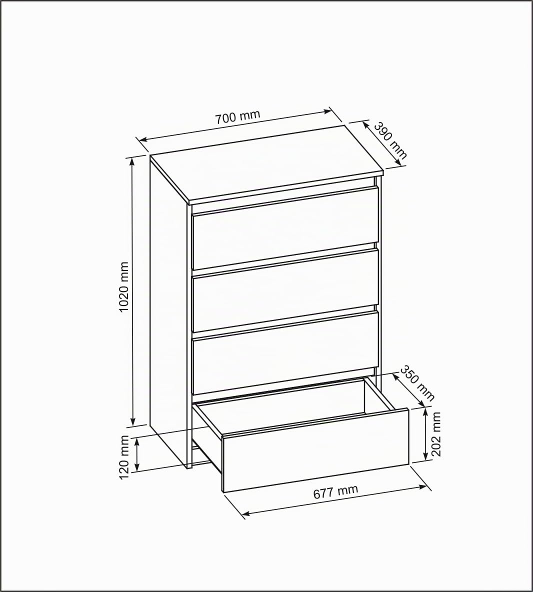meble masztalerz Cassettiera 70 cm, 4 Cassetti, Nero | Credenza Soggiorno 70x102x39 cm, Moderna Como, Cassettiera Alta, Mobiletto con Cassetti