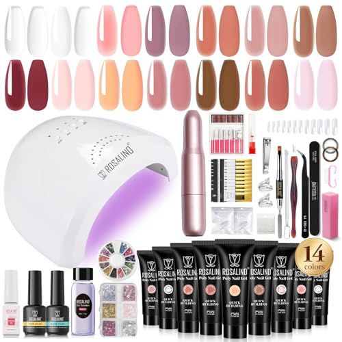 ROSALIND Nude Poly Nail Gel Kit-14 Colors+75 Tools Starter Kit Nail Drill