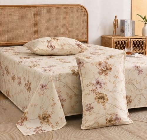 Image of Castiqa Elastic Fitted Supersoft Premium Polycotton 200TC Super King Size 108x108Inch Jointless Bedsheet with 2 Pillow Covers (Pink Flower, Super King 108x108inch (12 inch Mattress))