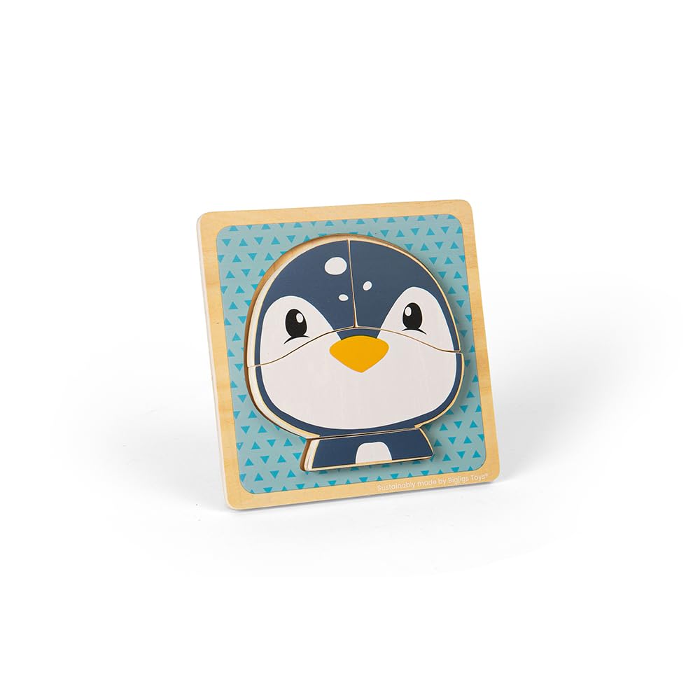 Bigjigs Toys Penguin Chunky Puzzle, 4 Piece Wooden Animal Jigsaw with Tray, Fun Educational Shape Puzzles