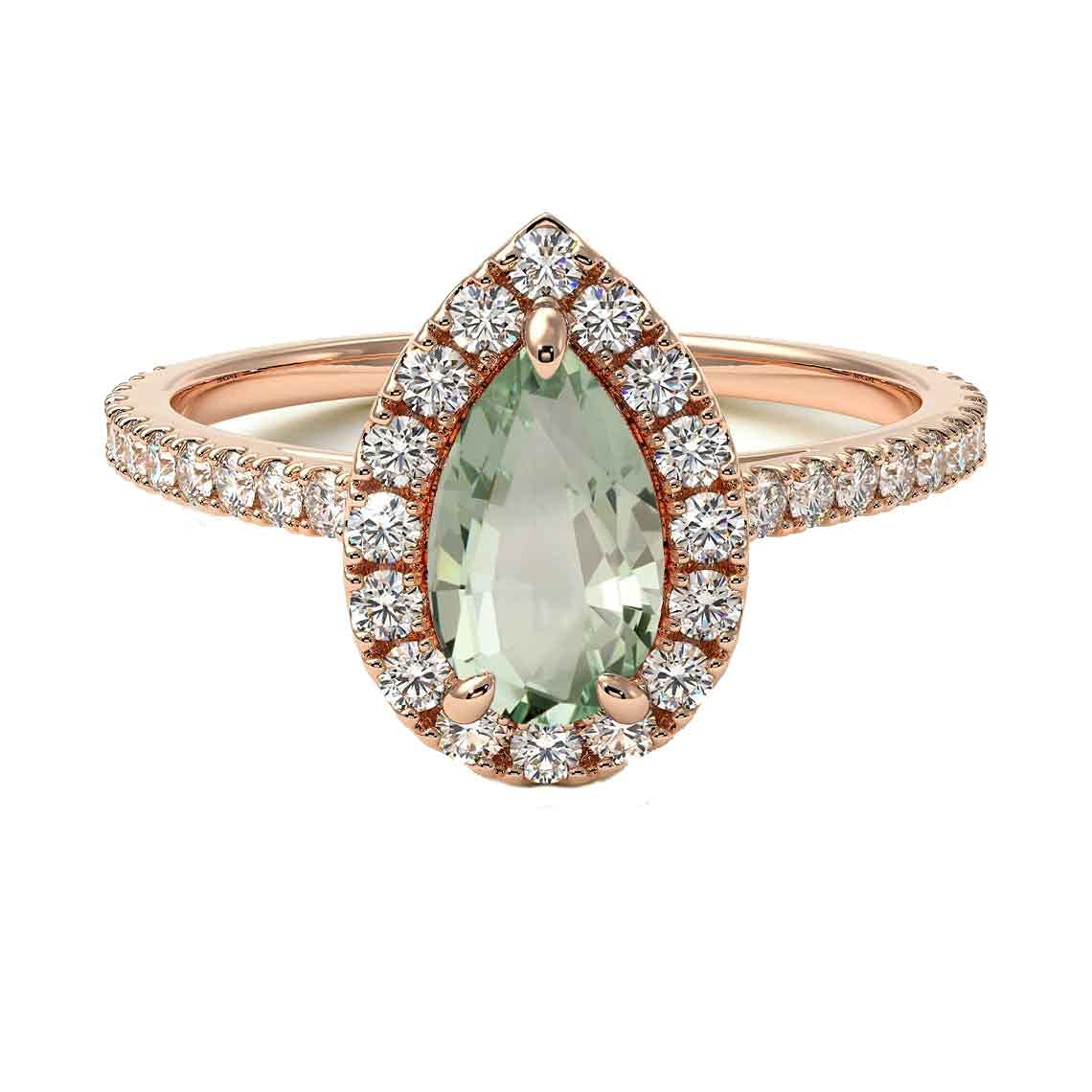 Choose Your Gemstone 18K Rose Gold Ring Pear Shape Halo Diamond Design Wedding Engagement Handmade and Fashion Jewelry for Women Girl Available in Size 4,5,6,7,8,9,10,11,12