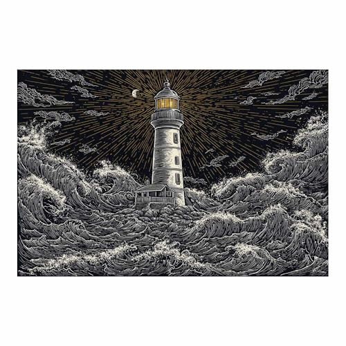 DMZPKZB photo noir et Phare Molit Nuit Toile non tissée,posters muraux modernes,Grand Tableaux Decoratifs Muraux,pour Bureau Salon(Couleur noir et...
