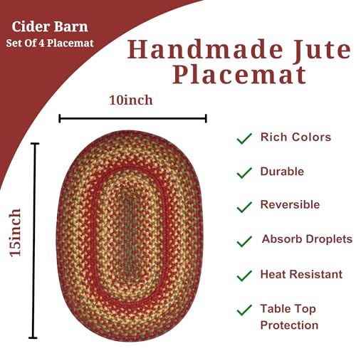 Homespice-Cider-Barn-Premium-Jute-Braided-Placemat-Set-of-4-Oval-10×15-Red-Reversible-Natural-Jute-Yarn-Rustic-Country-Primitive-Farmhouse-Style Homespice Cider Barn Premium Jute Braided Placemat Set of 4 Oval 10×15 Red Reversible Natural Jute Yarn Rustic Country Primitive Farmhouse Style