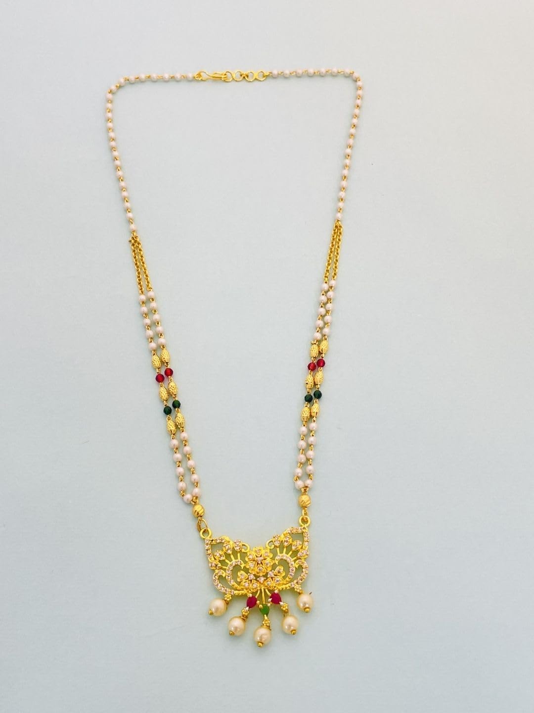 Traditional Mangalsutra for Women | 18 Inch Gold Plated Short Mangalsutra with White Beads | Stylish Daily Wear Jewelry-image-15