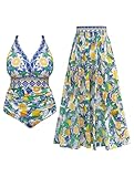 SCOMCHIC Womens Plus Size One Piece Swimsuit Tummy Control Bathing Suit Floral Prints Curvy Mesh Swim Skirt