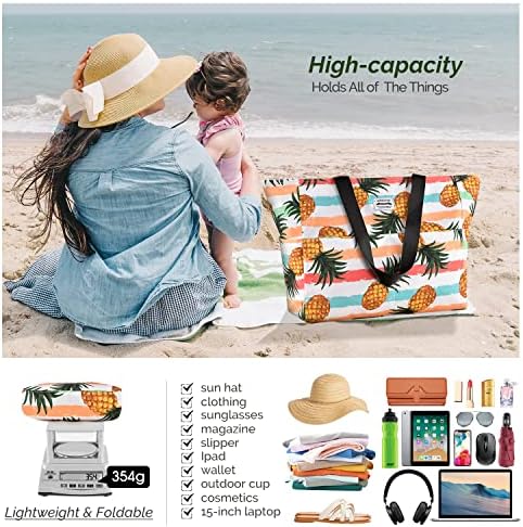 HOMESPON Large Tote Bag for Women Girls Waterproof Travel Beach Bag with Pockets Handbag Foldaway Holiday Travel Lightweight shoulder bag for Gym Daily Bags Upgraded