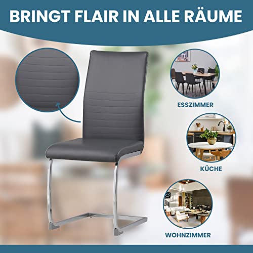 Freischwinger Stuhl Murano 4er Set in Grau Modernes Design für Esszimmer