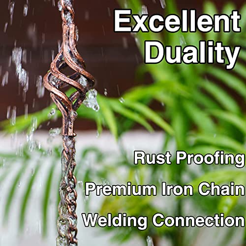 Ajure Spiral Rain Chains For Gutters With Anchor, 8 Cups 8.5Ft Decorative Chain For Rain Gutter Rust-Proof, Splash Prevent Rain Catcher For Outside Downspout Replacement, Pre-Weld Iron Chain. #TOP3