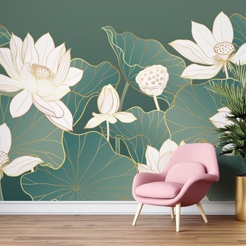 Image of PAPER PLANE DESIGN White Lotus Flower Spiritual and Ethnic Wall Mural Wallpaper. Full Wall Coverage. (Ds-18) (10 X 12 FEET, Canvas Texture - SELF Adhesive)