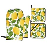 Bright Yellow Lemons Oven Mitts and Pot Holders Sets of 4,Resistant Hot Pads with Polyester Non-Slip
