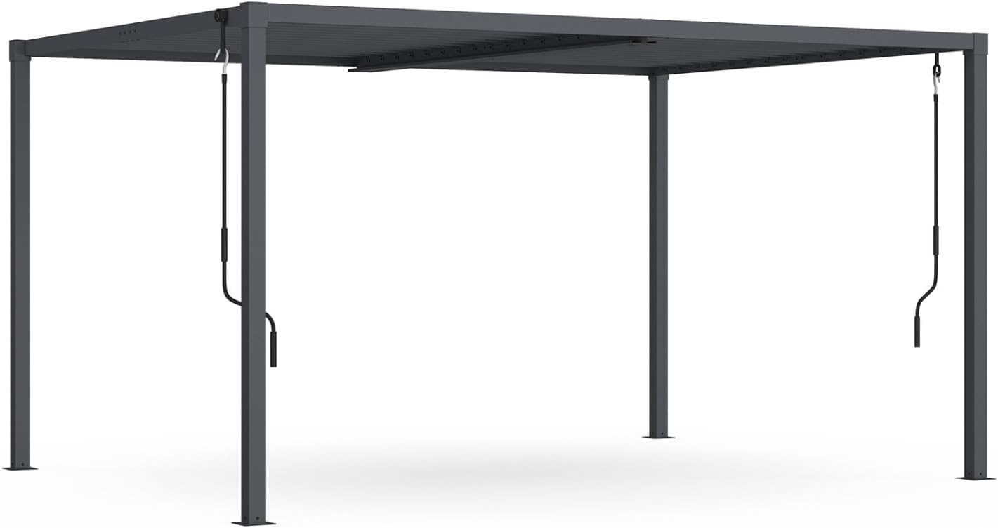 IDMarket pergola bioclimatique lames orientables acier 3x4m gris anthracite tonnelle jardin terrasse étanche toit pilotable