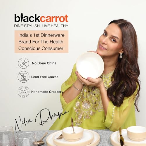 Image of BLACKCARROT Ceramic Dinner Plates Set, 6 Pieces, Beije White | Ceramic Plates Set | Glossy Finish Plate Set | Dinner Plates | Set of 6 Plates for Dinner