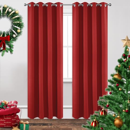 Image of Joydeco Blackout Curtains 84 inches Long 2 Panels Set, Thermal Insulated Long Curtains & Drapes 2 Burg, Room Darkening Grommet Drapes for Bedroom Living Room Windows (W52 x L84 Inch, Red)