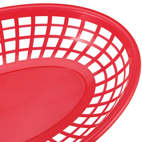 MUKCHAP 60 Pack Red Plastic Fast Food Baskets, 9 x 5.6 x 1.5 Inch Oval Fast Food Serving Baskets, Restaurant Serving Baskets for Bread, Fried Chicken, Burgers, Sandwiches, Fries