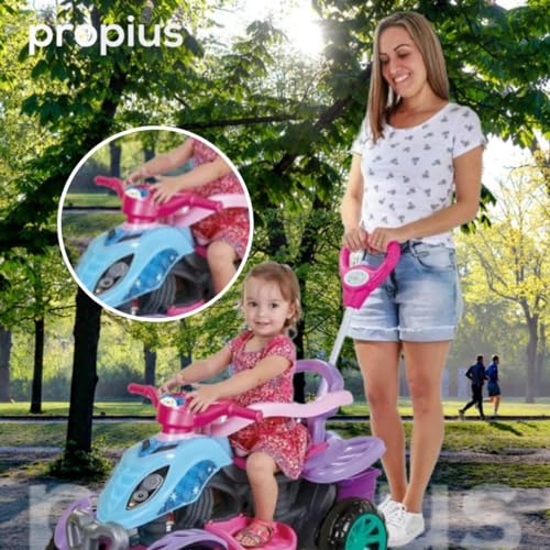 Carrinho De Passeio Infantil Quadriciclo Infantil Menina Colorido Com Haste Guia Com Adesivo Plástic