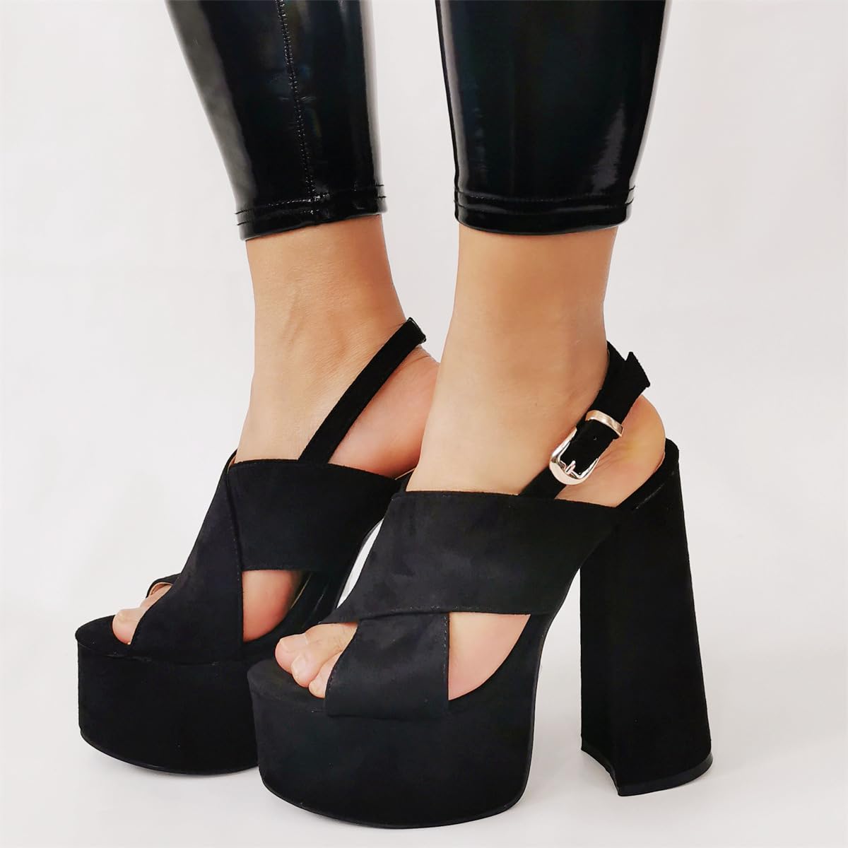 Sandali Donna con Piattaforma Antiscivolo e Punta Aperta | Tacco Largo 15 cm | Scarpe da Festa per Balli in Discoteca e Matrimoni all'aperto