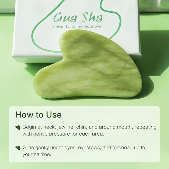 Image of Gua Sha Combo Set - Stainless Steel Silver Scraper and Natural Jade Green Stone for Face and Body Massage