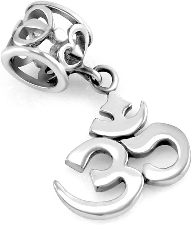 925 Sterling Silver Yoga Om Symbol Dangle Bead Charm Fits Pandora Bracelet