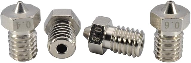 Upgrade 3D Printer Plated Wear Resistant M6 Thread Brass Nozzle Pack 0.25-0.8mm for 1.75mm V6 Hotend Titan Aero Extruder Prusa I3 MK3 MK3S Anycubic I3 Mega 3D Printer (1x0.25+1x0.4+1x0.6+1x0.8)