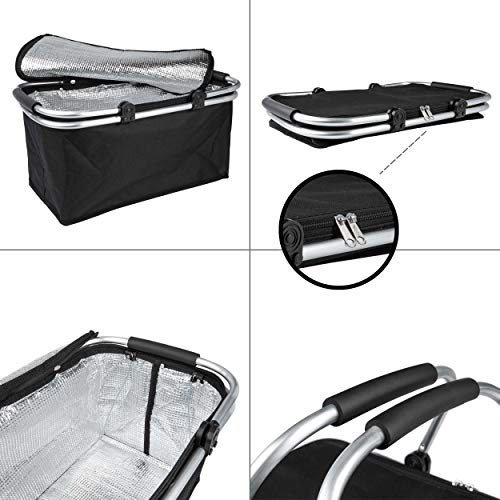 ONVAYA® Einkaufskorb faltbar mit Kühlfunktion | schwarz | Faltkorb mit Deckel | Isolierkorb | Einkaufstasche | Klappkorb | Thermokorb klappbar