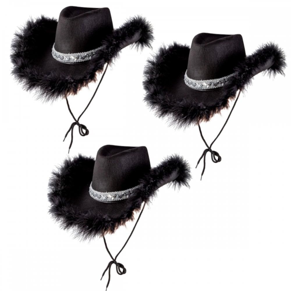 Titch & Timbo Texan Cowgirl Cowboy 3 Pack (Multiple Options) : Adult Womens Fancy Dress Party Accessory Country Western Rancher Rodeo Wild West Music Festival (Sequins & Marabou Feather, Black (3))