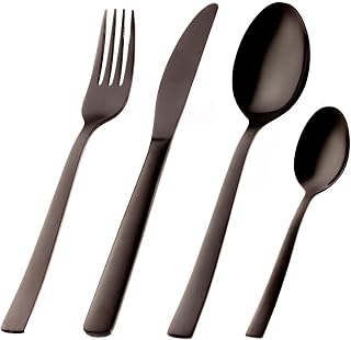 Sareva - Cubertería (16 piezas, 4 personas), color negro