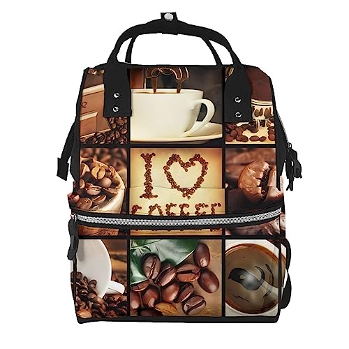 Sac à couches pour maman et papa noir à motif café et grande capacité
