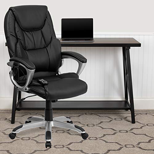 Flash Furniture High Back Ergonomic Massaging Black Leathersoft Executive Swivel Office Chair With Silver Base And Arms #TOP1