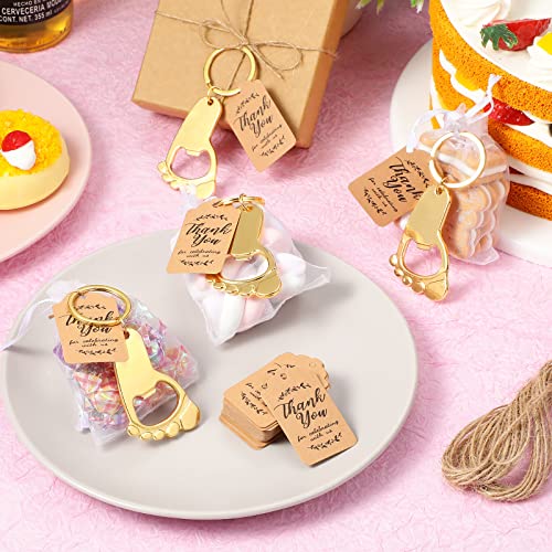 50 Pieces Footprint Keychain Bottle Opener Baby Shower Favors For Guest Souvenirs Supplies And Decorations With Organza Bags Tags And 20 Meters Rope (Gold) #TOP5