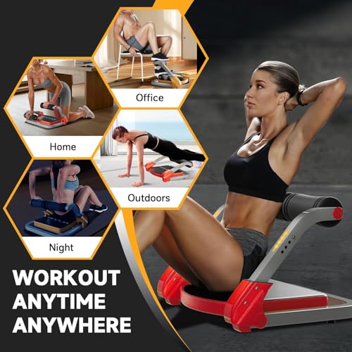 Image of Abdominal Workout Equipment, Abdominal Training /Crunch Machine, 4 Adjustable Resistances, Sit-Up Machine for Stomach Workout, 350 lbs Weight Capacity, Rebound (RED)